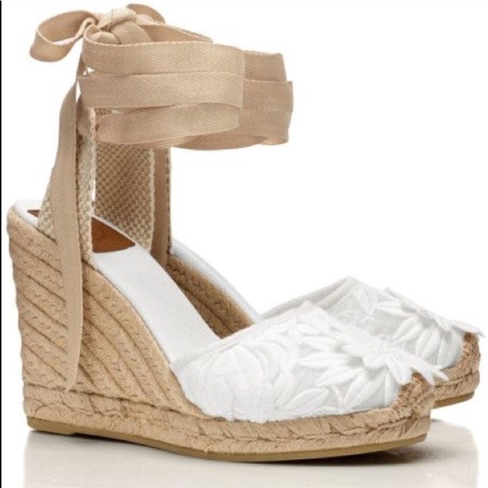 Women's White and Tan Platform Wedges